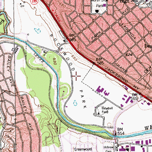 Topographic Map of Rockwood Park, TX