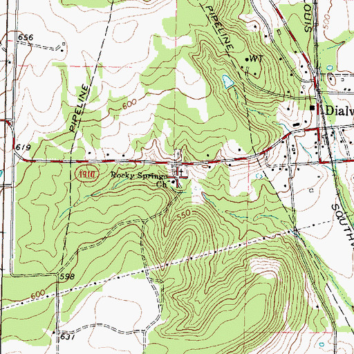 Topographic Map of Rocky Springs Church, TX