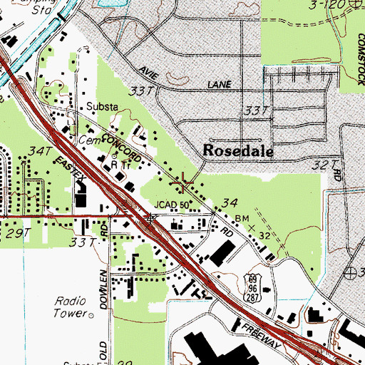 Topographic Map of Rosedale, TX