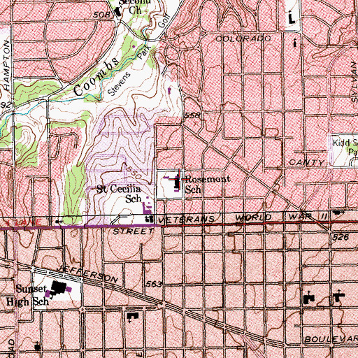Topographic Map of Rosemont School, TX