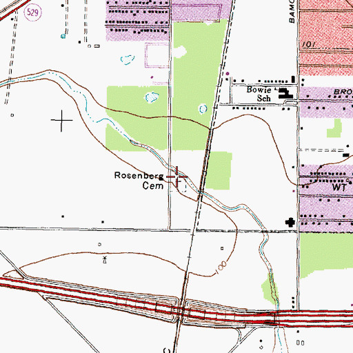 Topographic Map of Rosenberg Cemetery, TX