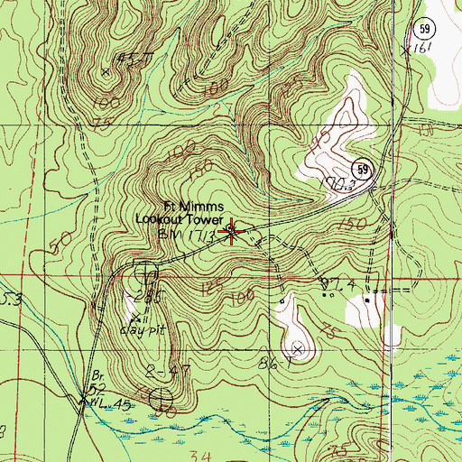 Topographic Map of Fort Mimms Lookout Tower, AL
