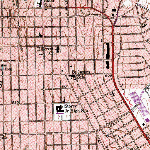 Topographic Map of Saint James School, TX