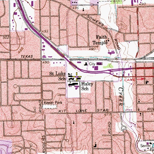 Topographic Map of Saint Luke School, TX