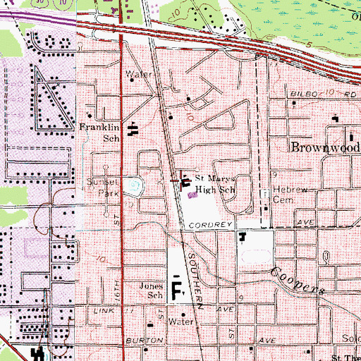 Topographic Map of Saint Marys High School, TX