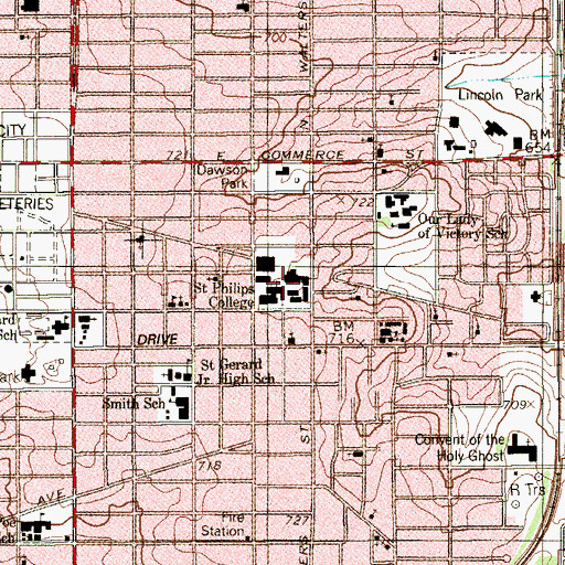 Topographic Map of Saint Philips College, TX