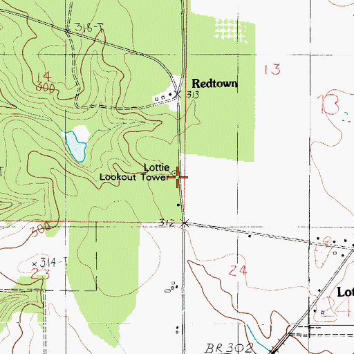 Topographic Map of Lottie Lookout Tower, AL