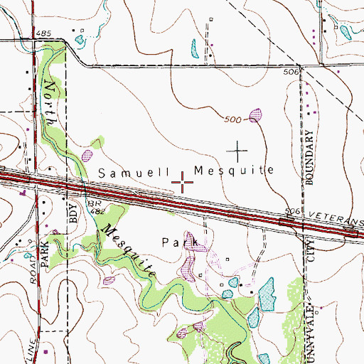 Topographic Map of Samuell Mesquite Park, TX