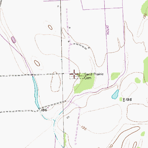 Topographic Map of Sand Prairie Cemetery, TX