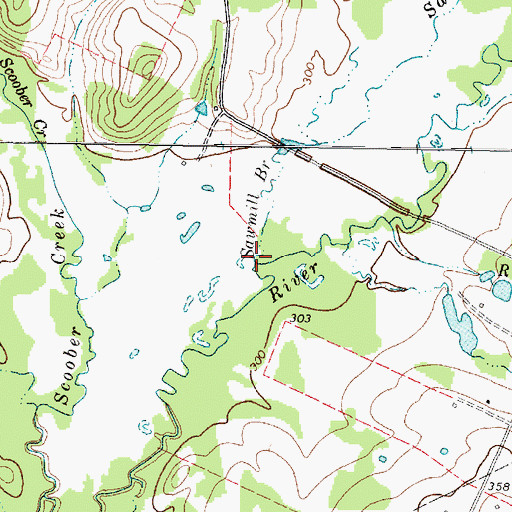 Topographic Map of Sawmill Branch, TX