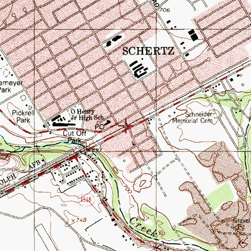 Topographic Map of Schertz, TX