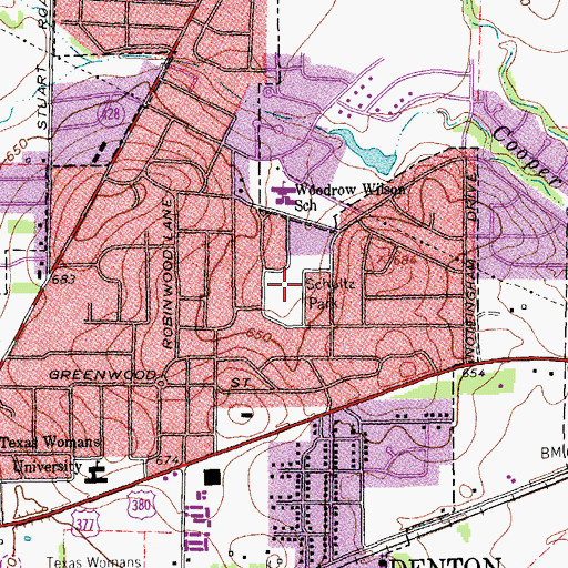 Topographic Map of Schultz Park, TX