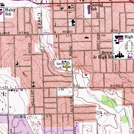 Topographic Map of Senter Park, TX
