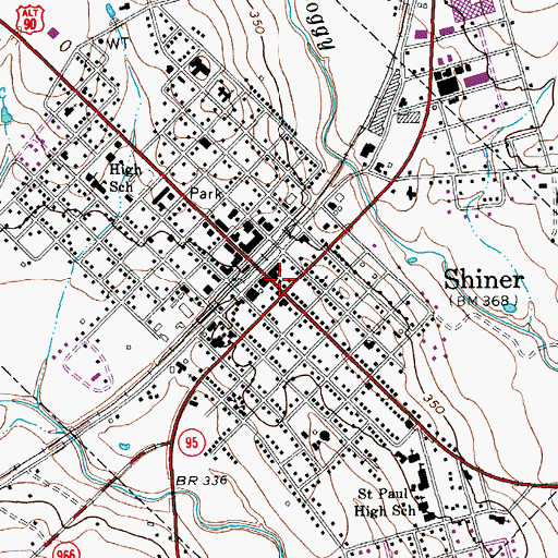Topographic Map of Shiner, TX