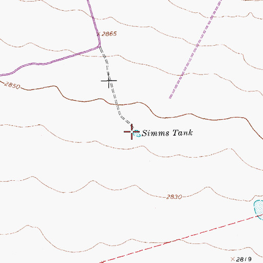 Topographic Map of Simms Tank, TX