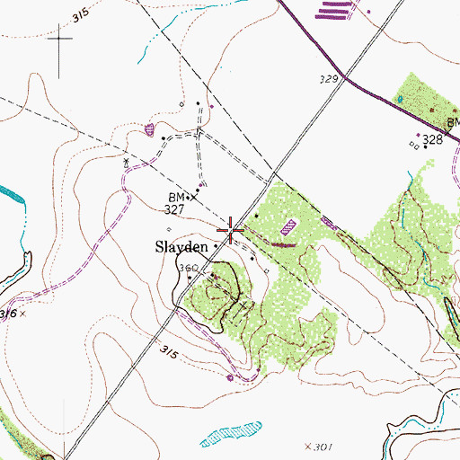 Topographic Map of Slayden, TX