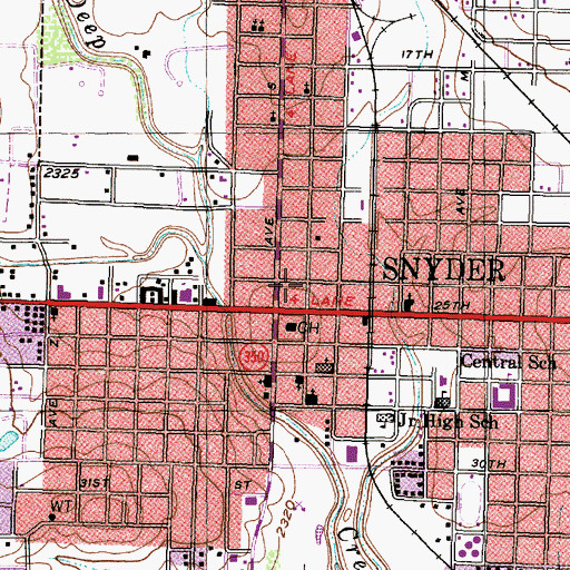 Topographic Map of Snyder, TX
