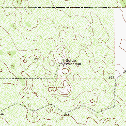Topographic Map of Sordo Windmill, TX