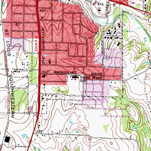 Topographic Map of South Ward School, TX