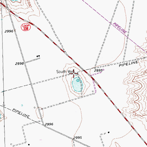 Topographic Map of South Well, TX