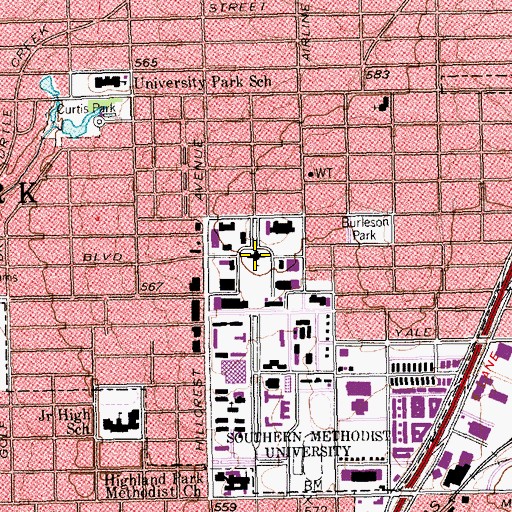 Topographic Map of Southern Methodist University, TX