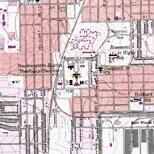 Topographic Map of Southwestern Baptist Theological Seminary, TX