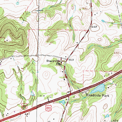 Topographic Map of Starrville Church, TX