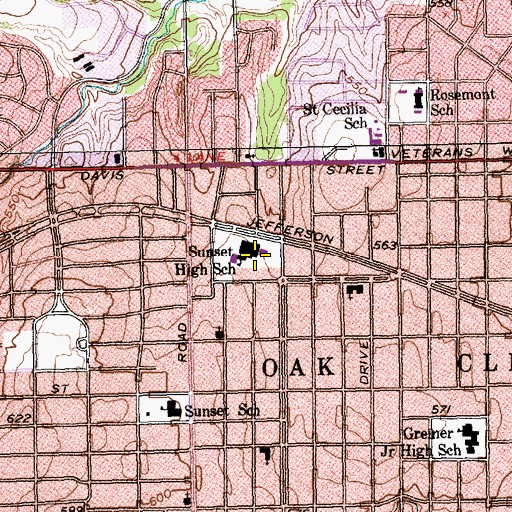 Topographic Map of Sunset High School, TX
