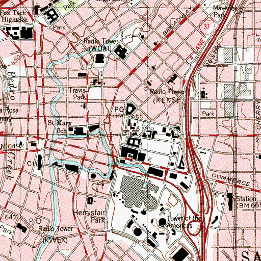 Topographic Map of The Alamo, TX