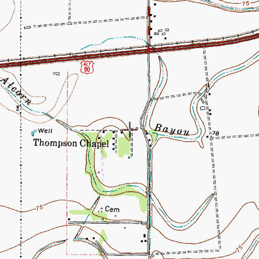 Topographic Map of Thompson Chapel, TX