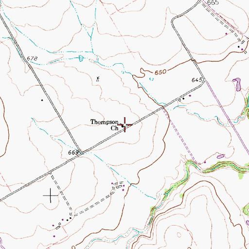 Topographic Map of Thompson Church, TX