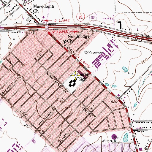 Topographic Map of Tisinger Elementary School, TX