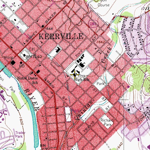 Topographic Map of Tivy High School, TX