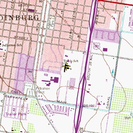 Topographic Map of Travis School, TX