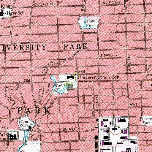 Topographic Map of University Park School, TX