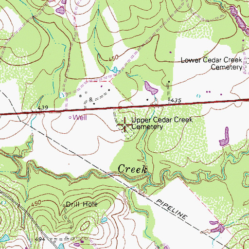 Topographic Map of Upper Cedar Creek Cemetery, TX