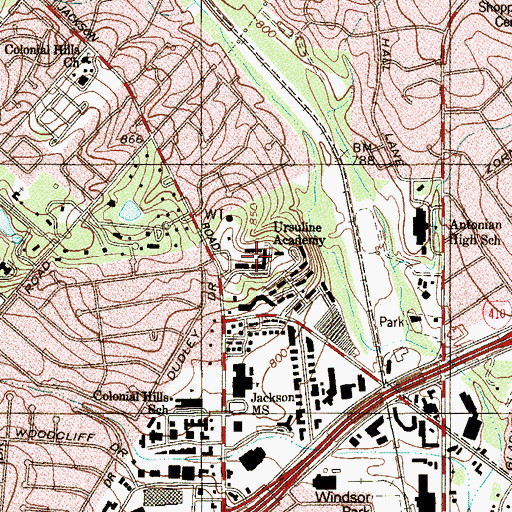 Topographic Map of Ursuline Academy, TX