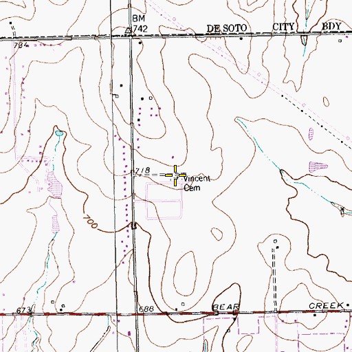 Topographic Map of Vincent Cemetery, TX