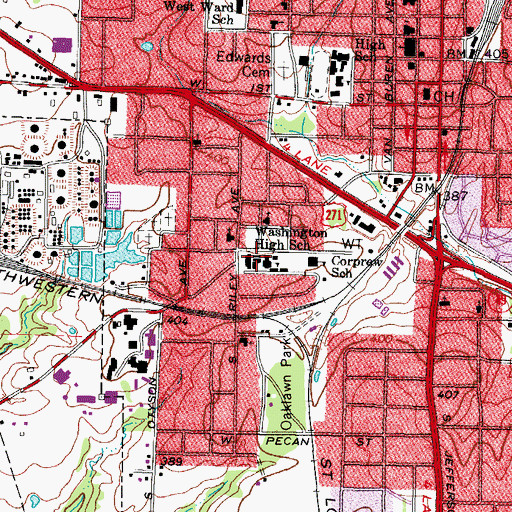 Topographic Map of Washington High School, TX