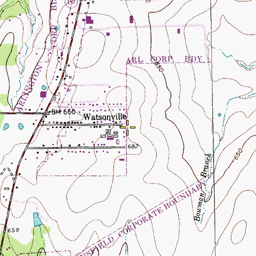 Topographic Map of Watsonville, TX