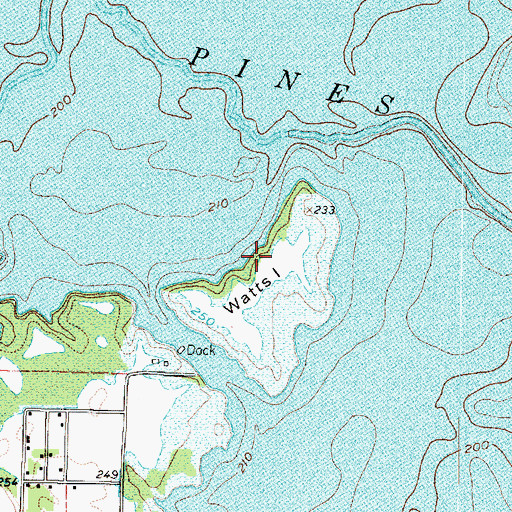 Topographic Map of Watts Island, TX