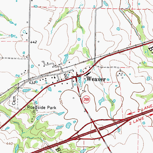 Topographic Map of Weaver, TX