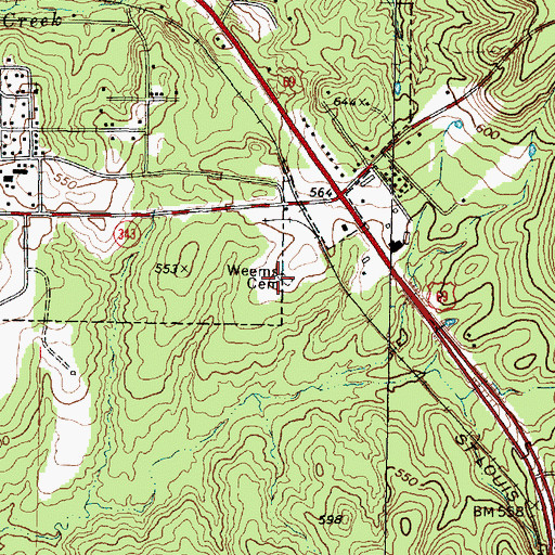 Topographic Map of Weems Cemetery, TX