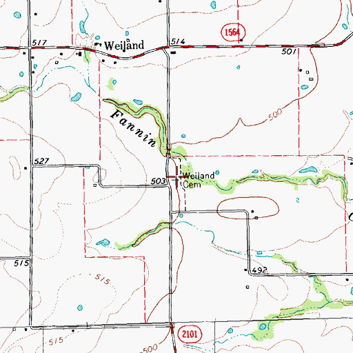 Topographic Map of Weiland Cemetery, TX