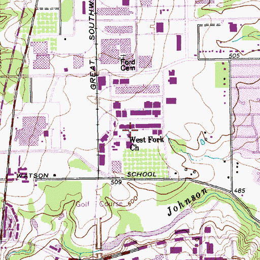 Topographic Map of West Fork Church, TX