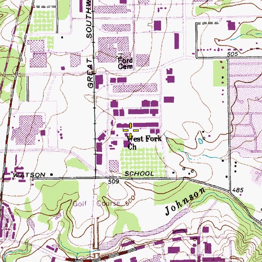 Topographic Map of West Fork Church, TX