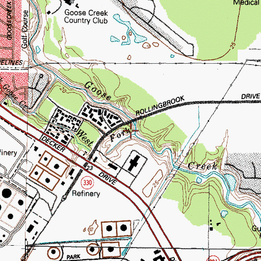 Topographic Map of West Fork Goose Creek, TX