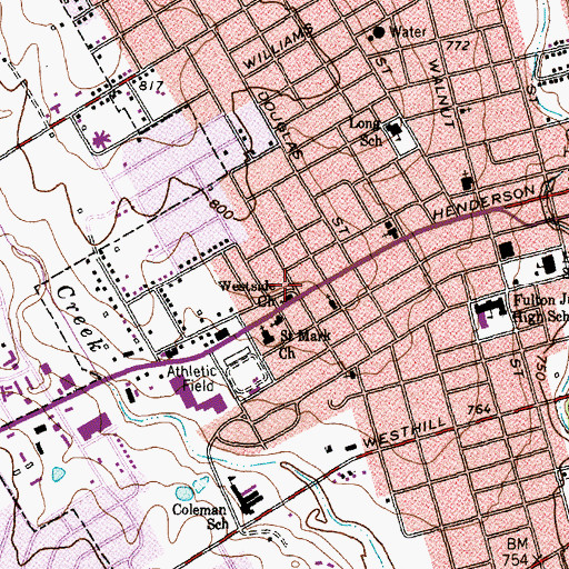 Topographic Map of Westside Church, TX