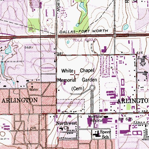 Topographic Map of White Chapel Memorial Garden, TX