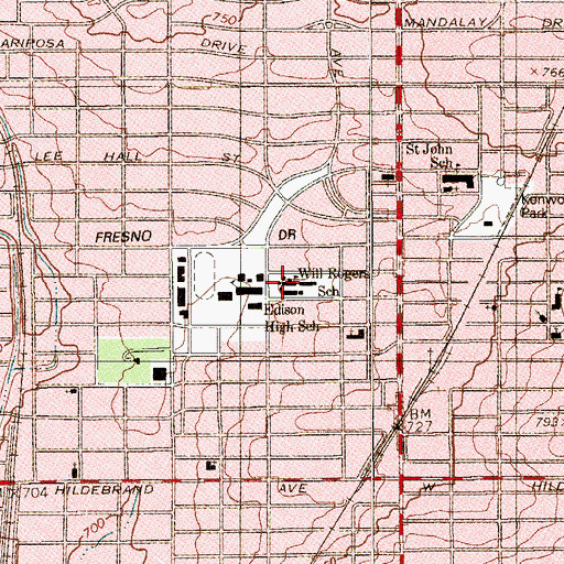 Topographic Map of Will Rogers School, TX